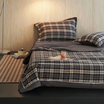 Ownkoti Gingham Pure Cotton Quilt Set - Dark Grey - Bedding Set - King - image 6