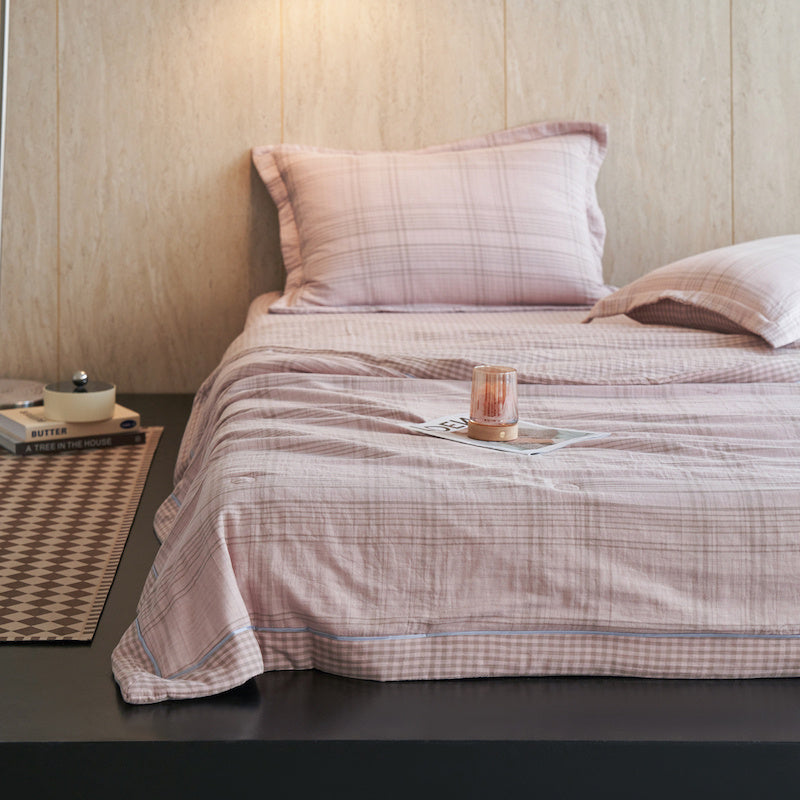 Ownkoti Gingham Pure Cotton Quilt Set - Pink - Bedding Set - King - image 14