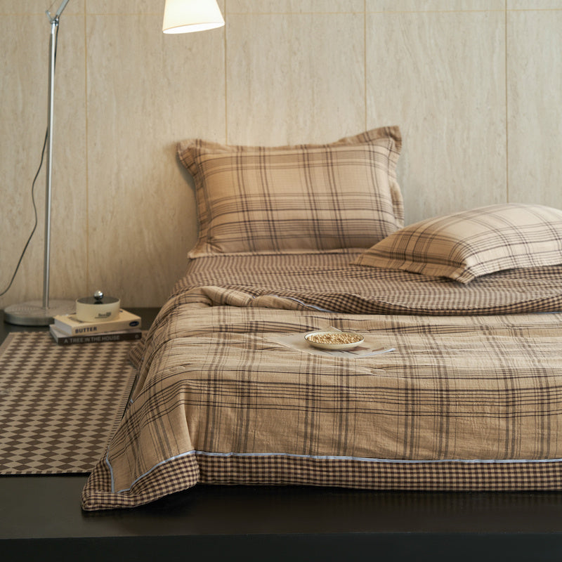 Ownkoti Gingham Pure Cotton Quilt Set - Brown - Bedding Set - King - image 16