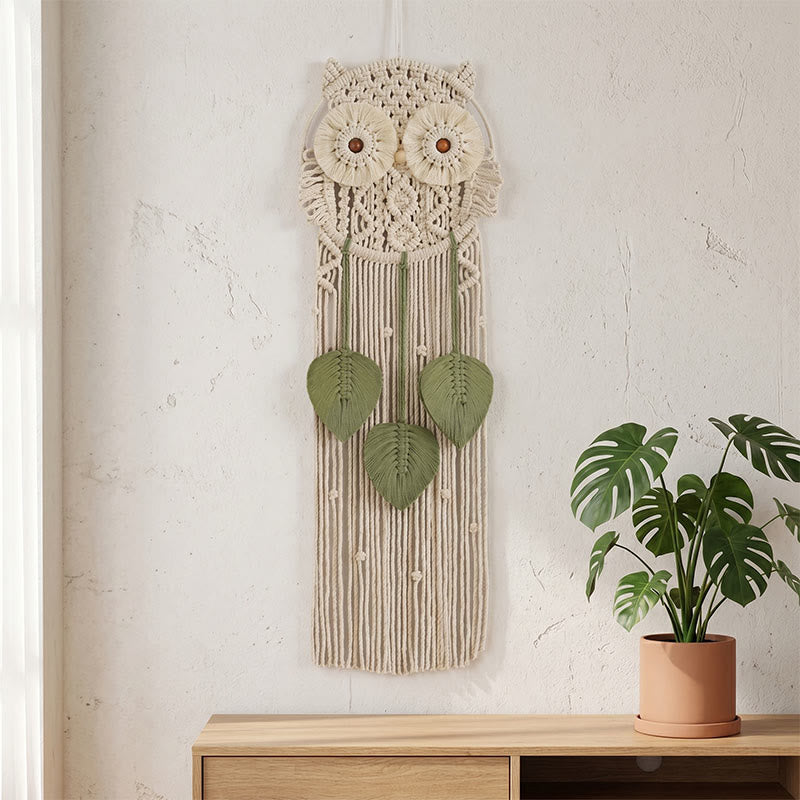 Handmade Macrame Owl Wall Hanging - Beige - 76cm x 25cm - image 0
