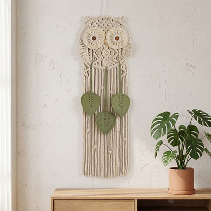 Handmade Macrame Owl Wall Hanging - Beige - 76cm x 25cm - image 0