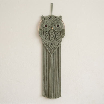 Handmade Macrame Owl Wall Hanging - Green - 76cm x 25cm - image 3