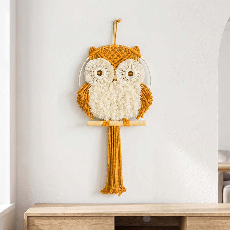 Nordic Warmth Macrame Owl Wall Hanging - Gold Yellow - 25cm x 50cm - image 3