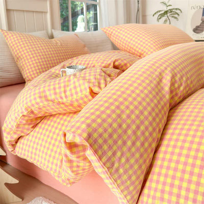 Small Check Gingham Cotton Bedding Set - Pink & Yellow - 2PCS Pillowcases - 19" x 29" - image 7