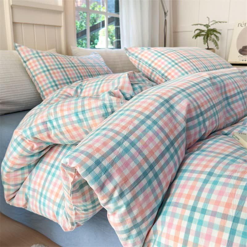 Small Check Gingham Cotton Bedding Set - Multicolor - 2PCS Pillowcases - 19" x 29" - image 9