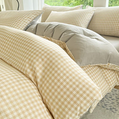 Pastel Gingham Pure Cotton Bedding Set - Yellow - Bedding Set - King - image 6