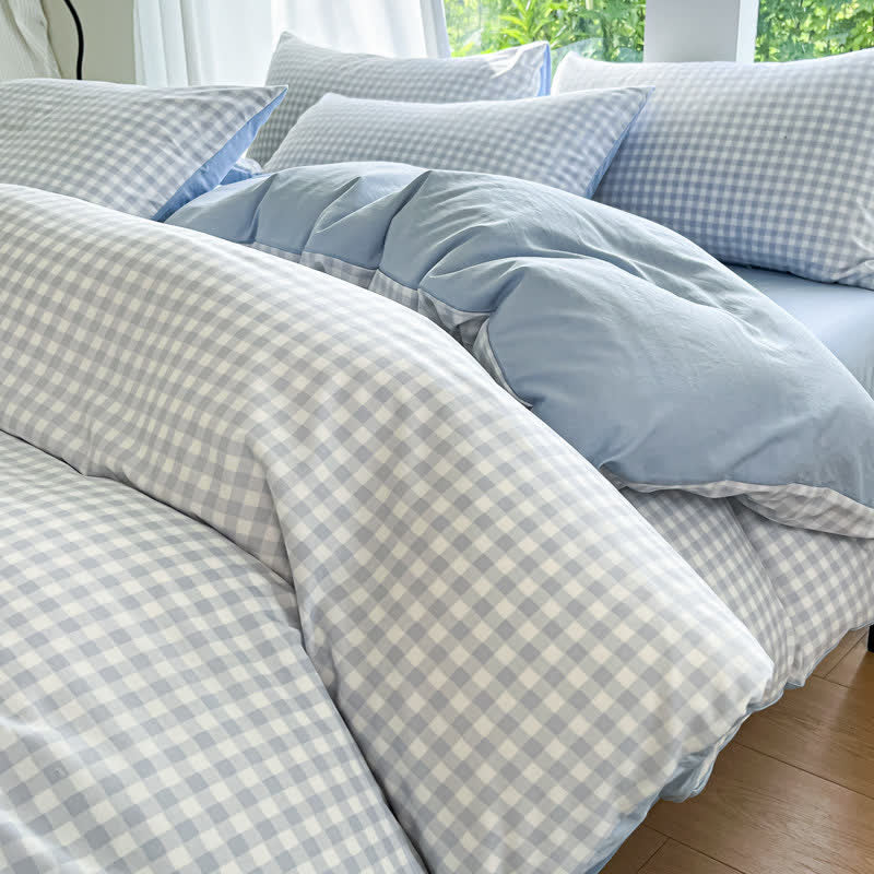 Pastel Gingham Pure Cotton Bedding Set - Blue - Bedding Set - King - image 8