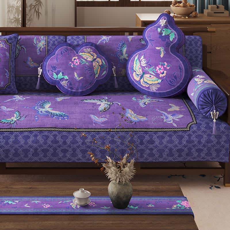 Vintage Oriental Purple Butterfly Sofa Protector - image 2