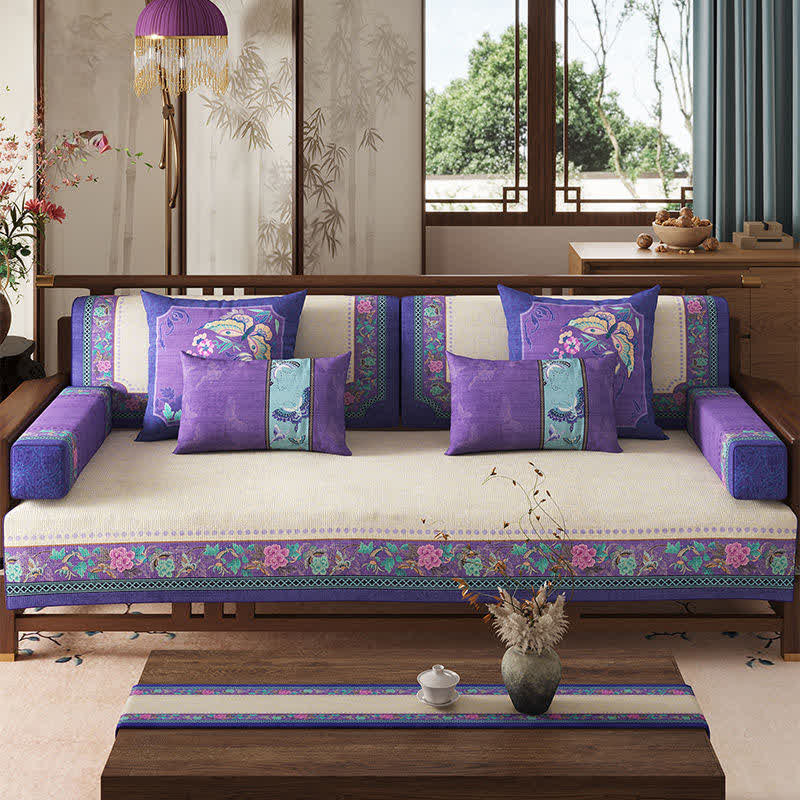 Vintage Oriental Floral Sofa Slipcover - 43" x 118" - image 0