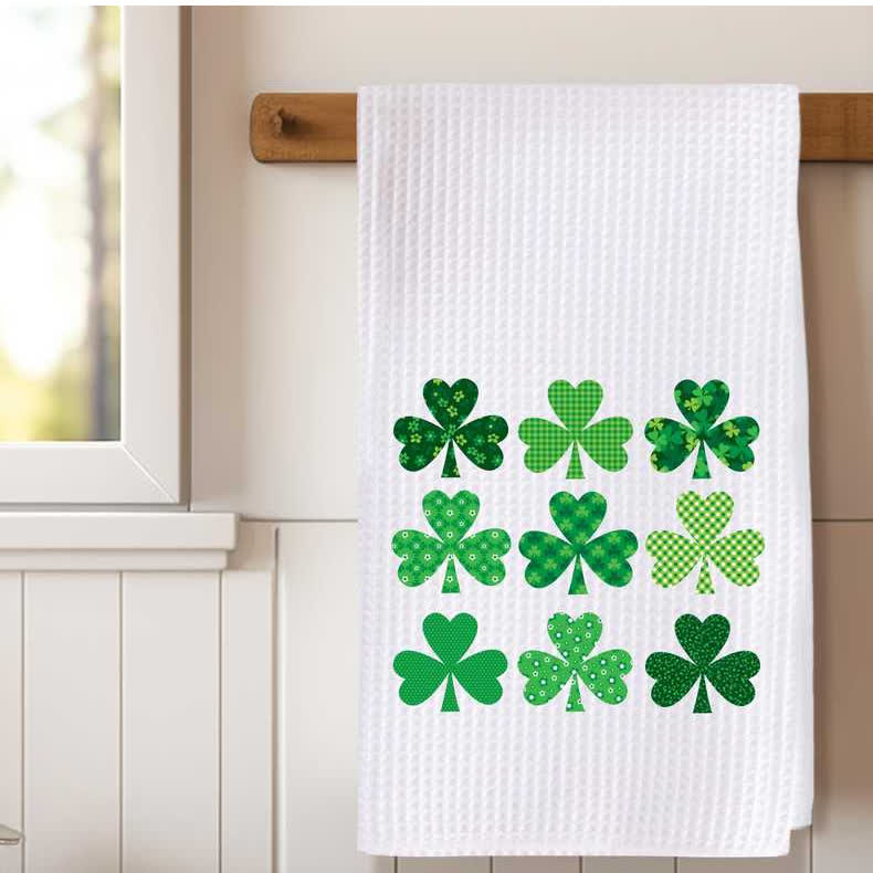 Ownkoti Clover Print Waffle Cotton Kitchen Towel - 4PCS - 30cm x 70cm - image 0