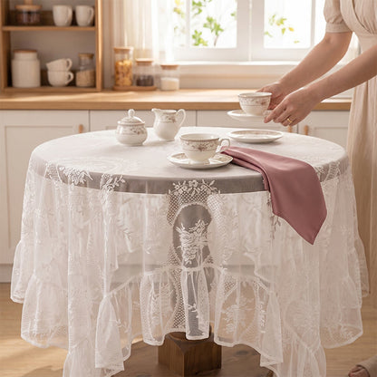 Romantic Floral Lace Ruffled Edge Tablecloth - image 1