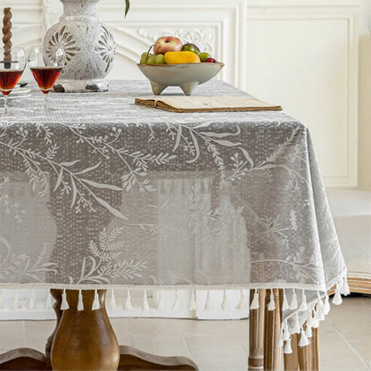 Romantic Floral Leaf  Lace Tassel Tablecloth - 55" x 102" - Grey - image 6