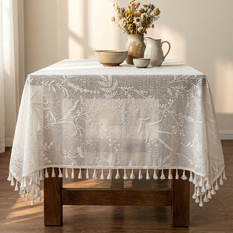 Romantic Floral Leaf  Lace Tassel Tablecloth - image 2