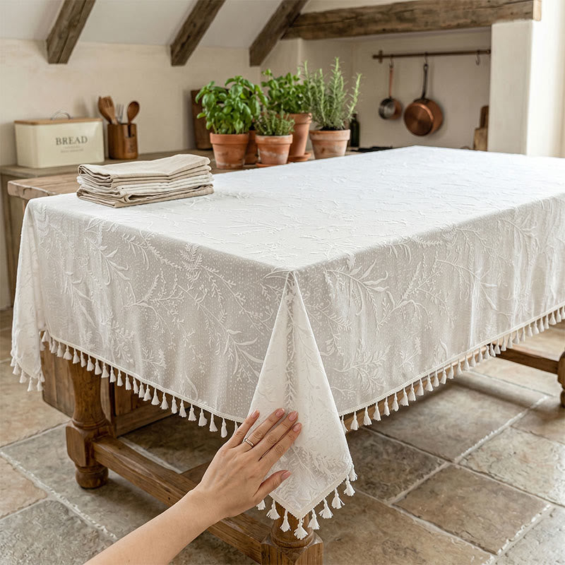 Romantic Floral Leaf  Lace Tassel Tablecloth - image 1