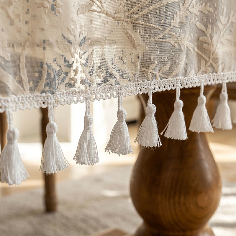 Romantic Floral Leaf  Lace Tassel Tablecloth - image 5