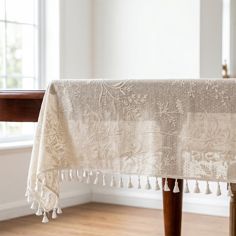 Romantic Floral Leaf  Lace Tassel Tablecloth - image 4