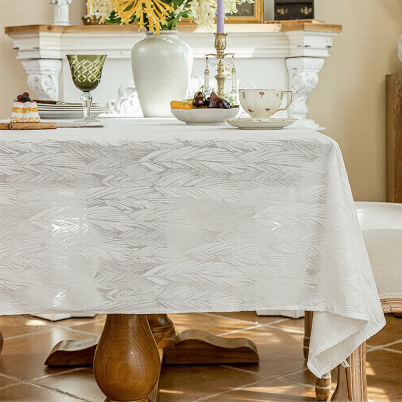 Leaf Pattern Jacquard Tablecloth - 55" x 102" - White - image 0
