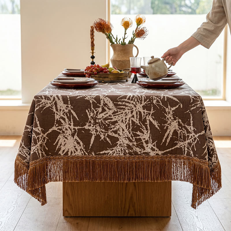 Vintage Bamboo Jacquard Tassel Tablecloth - image 7