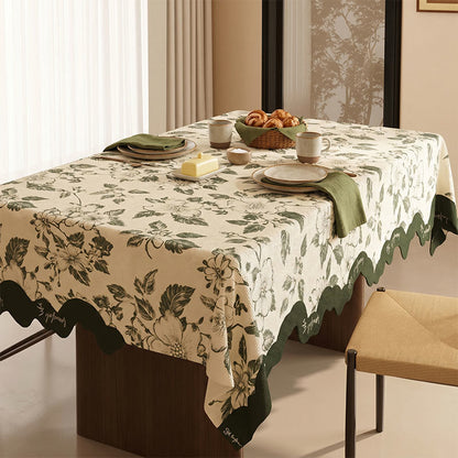 Vintage Green Floral Cotton Linen Tablecloth - image 1