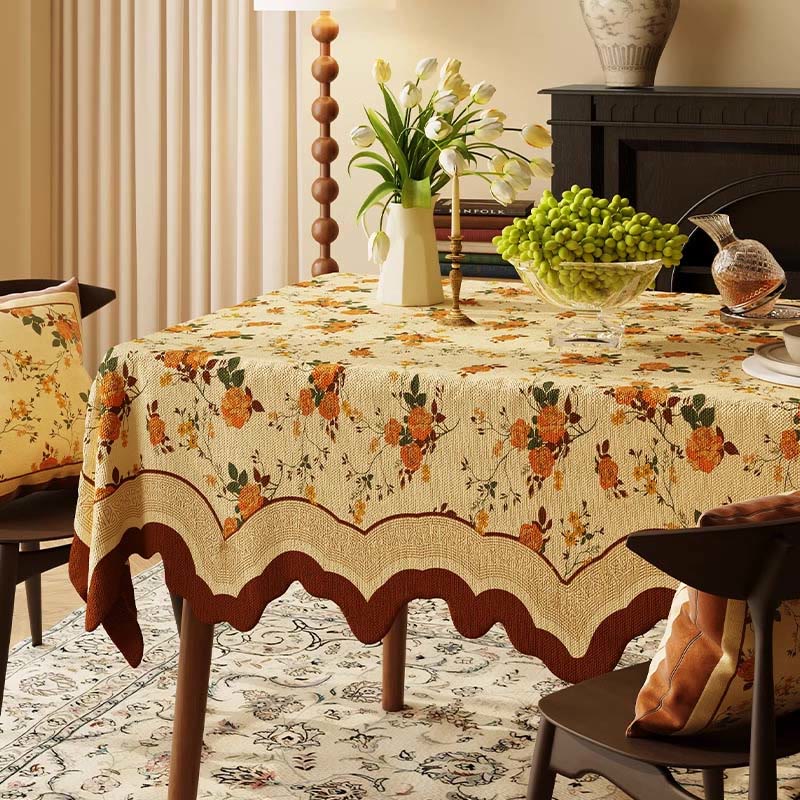 Vintage Monthly Rose Cotton Linen Tablecloth - 55" x 87" - Rectangle - image 0