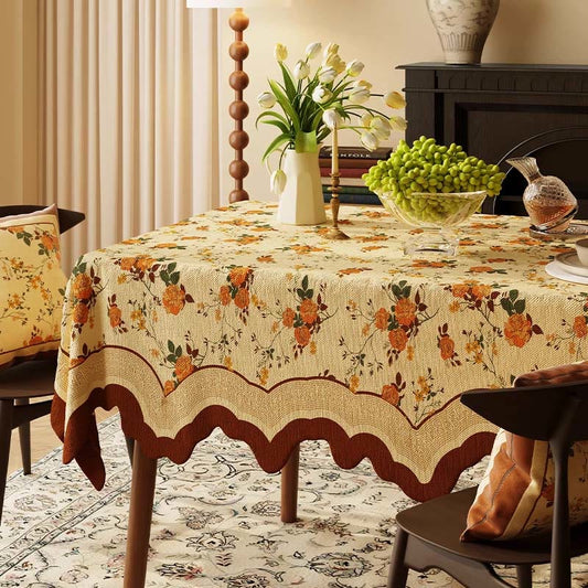 Vintage Monthly Rose Cotton Linen Tablecloth - 55" x 87" - Rectangle - image 0