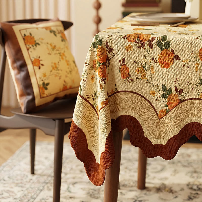 Vintage Monthly Rose Cotton Linen Tablecloth - image 2