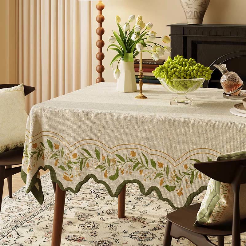 Vintage Garden Floral Cotton Linen Tablecloth - 55" x 87" - Rectangle - image 0