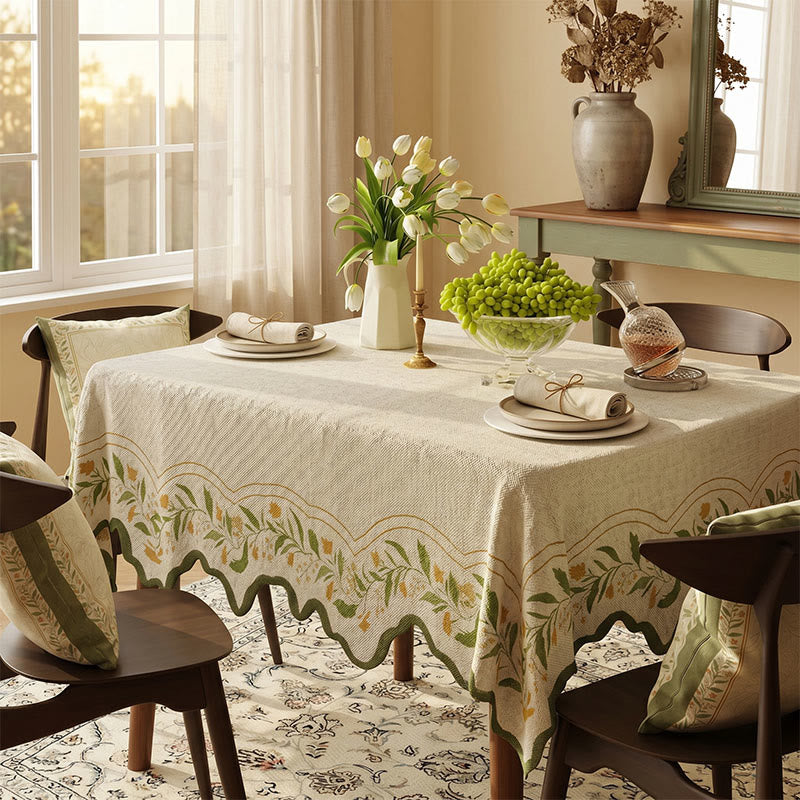 Vintage Garden Floral Cotton Linen Tablecloth - image 1