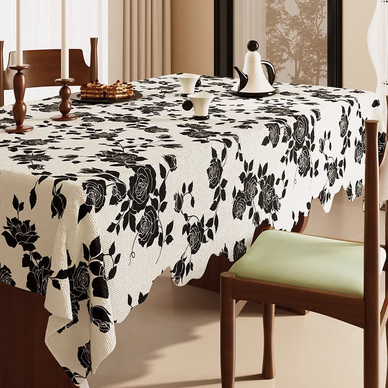 Luxurious Black Rose Cotton Linen Tablecloth - 55" x 87" - Rectangle - image 0