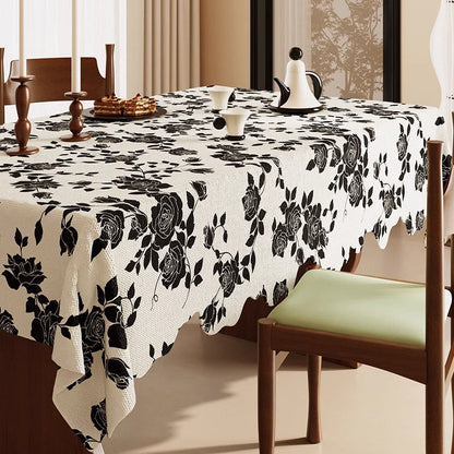Luxurious Black Rose Cotton Linen Tablecloth - 55" x 87" - Rectangle - image 0