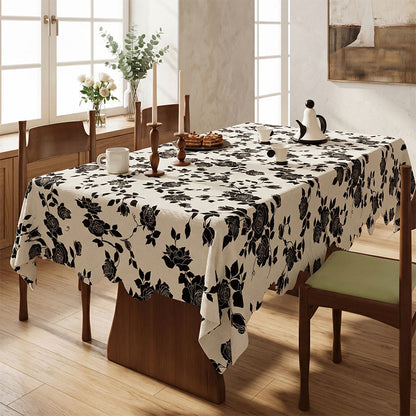 Luxurious Black Rose Cotton Linen Tablecloth - image 1