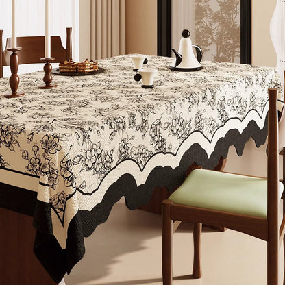 Black Floral Cotton Linen Tablecloth - 55" x 87" - Rectangle - image 0