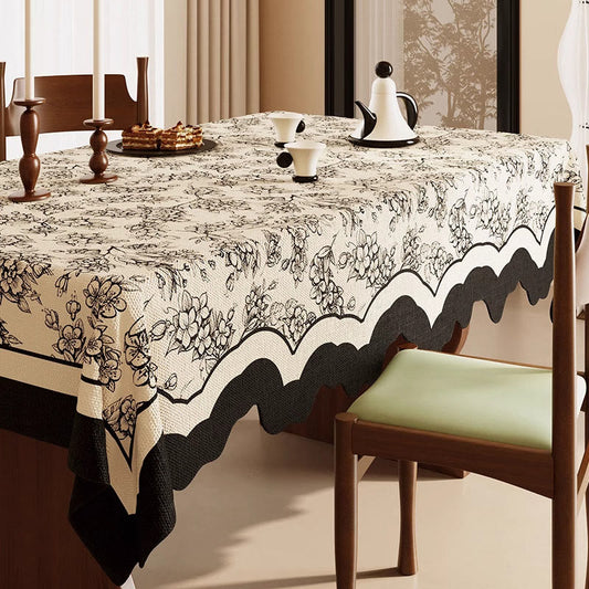 Black Floral Cotton Linen Tablecloth - 55" x 87" - Rectangle - image 0