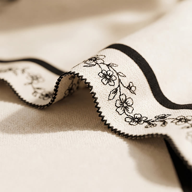 Black Floral Cotton Linen Tablecloth - image 2