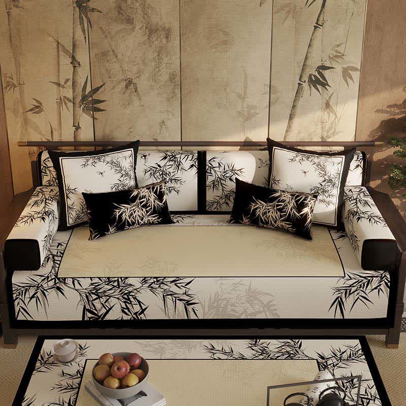 Vintage Elegant Bamboo Leaf Sofa Slipcover - Sofa Protector - 43" x 110" - image 0