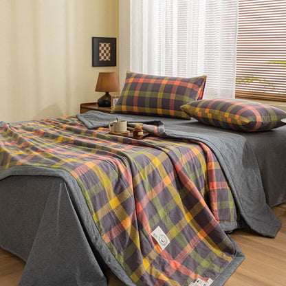 Yarn-dyed Plaid Pure Cotton Vintage Bedding - Gray - Bedding Set - King - image 9