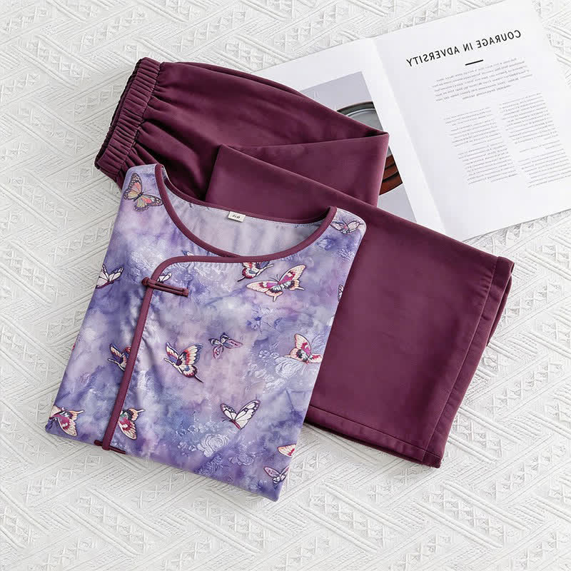 Ownkoti Purple Butterfly Eastern-Inspired Loungewear Set - Purple - M - image 0