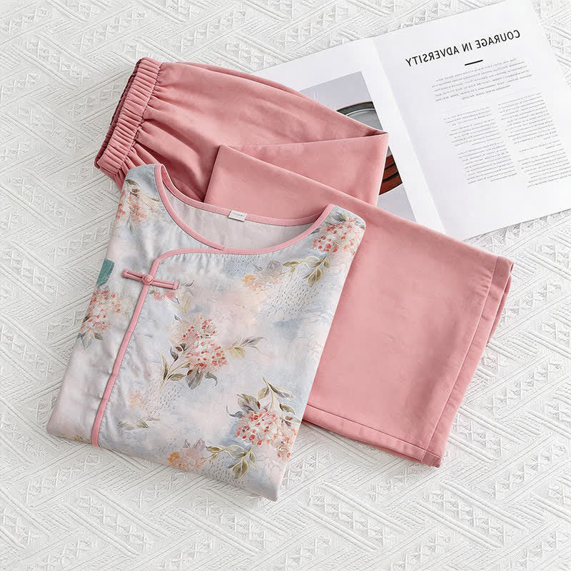 Ownkoti Pink Floral Eastern-Inspired Loungewear Set - Pink - M - image 0