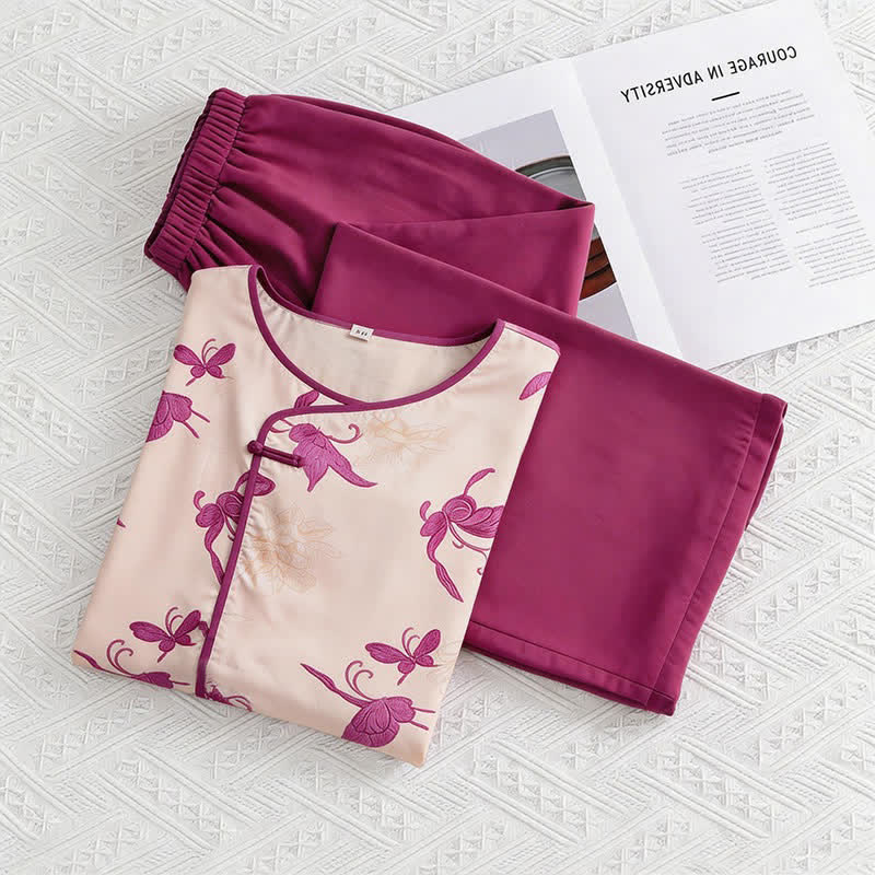 Ownkoti Artsitic Butterfly Eastern-Inspired Loungewear Set - Apricot - M - image 0