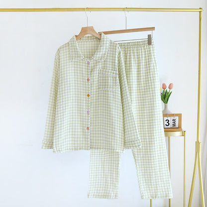 Gingham Pure Cotton Pajama Set - Green - XL - image 15