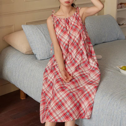 Red Plaid Tie Straps Nightgown - image 2