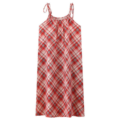 Red Plaid Tie Straps Nightgown - image 7
