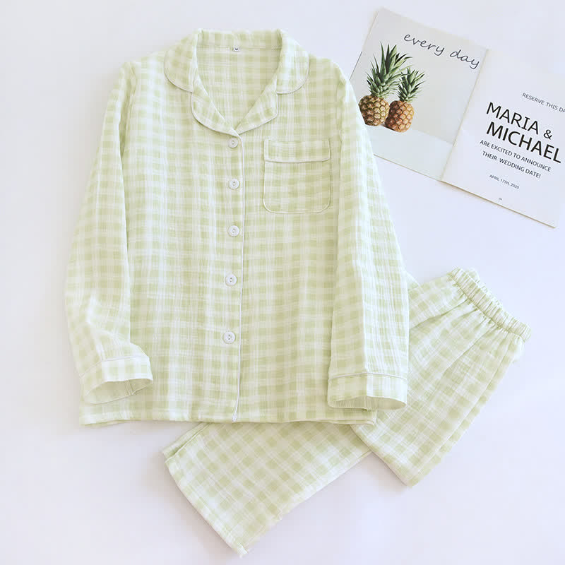 Matching Couples Plaid Cotton Gauze Pajamas - Green - XL (Women) - image 4