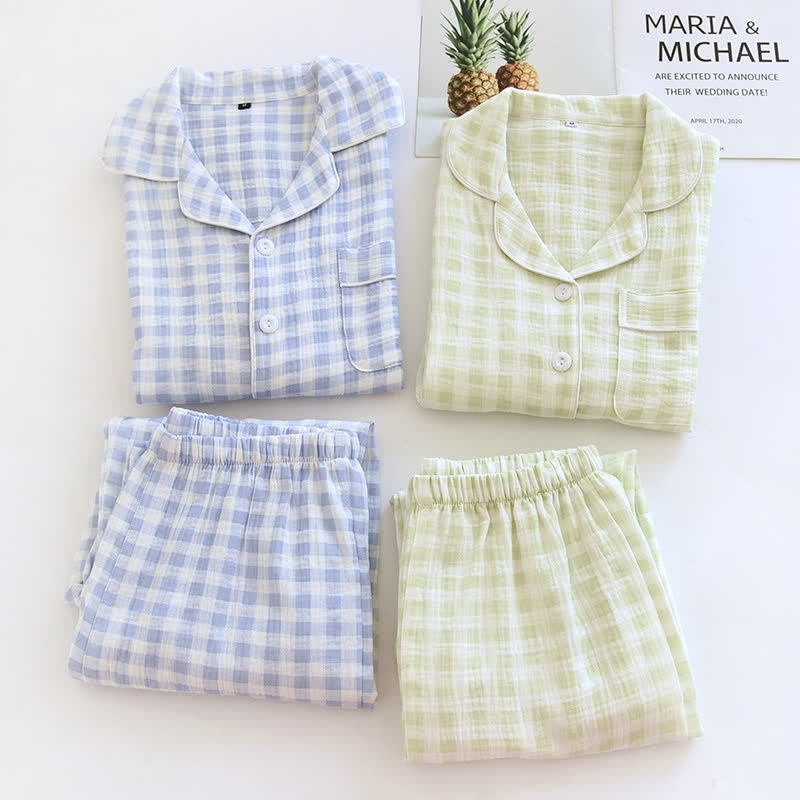 Matching Couples Plaid Cotton Gauze Pajamas - image 1
