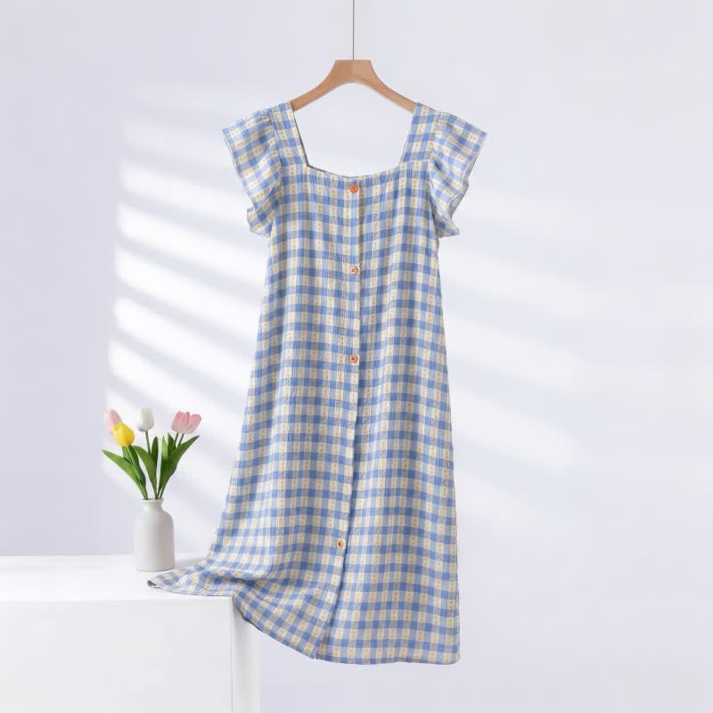 Blue Gingham Sleeveless Lounge Dress - Blue - 2XL - image 0