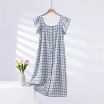 Blue Gingham Sleeveless Lounge Dress - Blue - 2XL - image 0