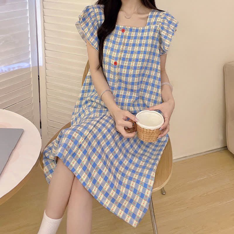Blue Gingham Sleeveless Lounge Dress - image 3