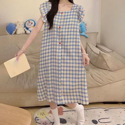 Blue Gingham Sleeveless Lounge Dress - image 2