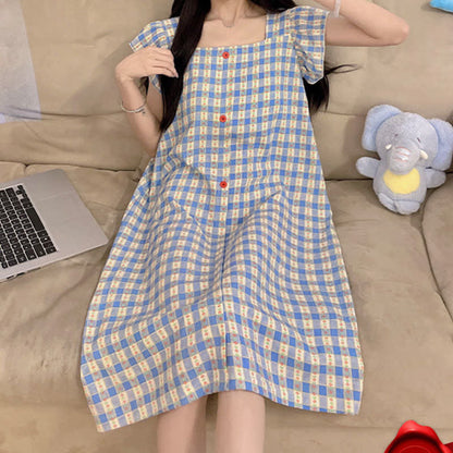 Blue Gingham Sleeveless Lounge Dress - image 5