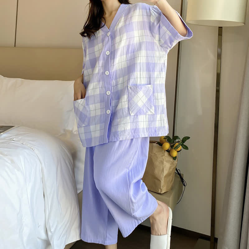 Plaid Cotton Gauze Button-Front Pajama Set - image 13